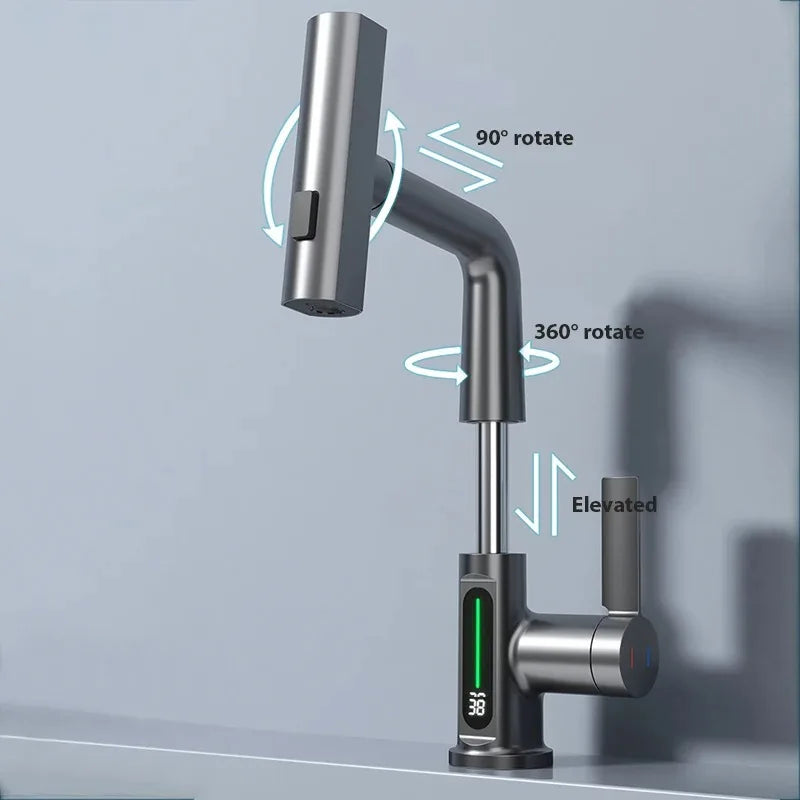 Waterfall Basin Faucet with Digital Temp Display | Hot & Cold
