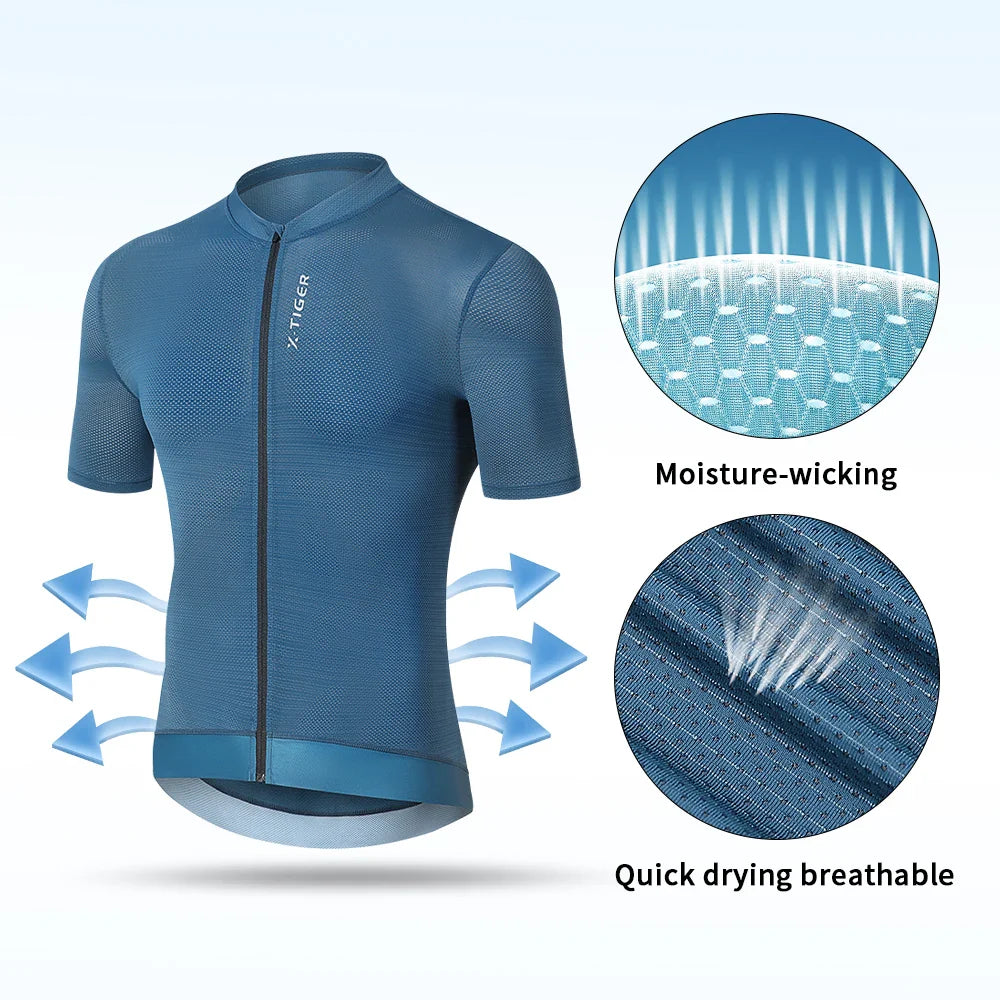 X-TIGER Men's Short Sleeve Cycling Jersey | Full Zip & Pockets