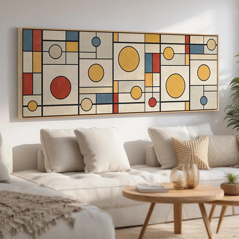 Horizontal Geometric Abstract Canvas Print | Bauhaus Wall Art Canvas Art Print Peaceful Pleasures Health and Wellness ZLH4178 30x90cm No Frame