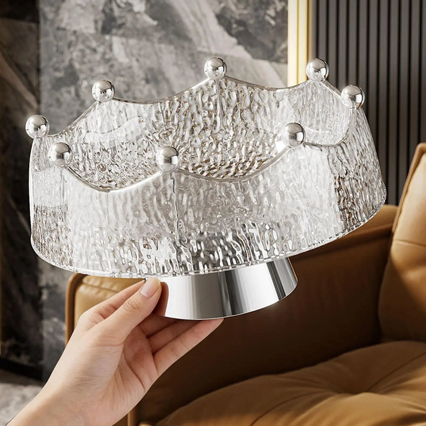 Luxury Fruit Bowl with 8 Forks | Golden Decorative Serving Tray