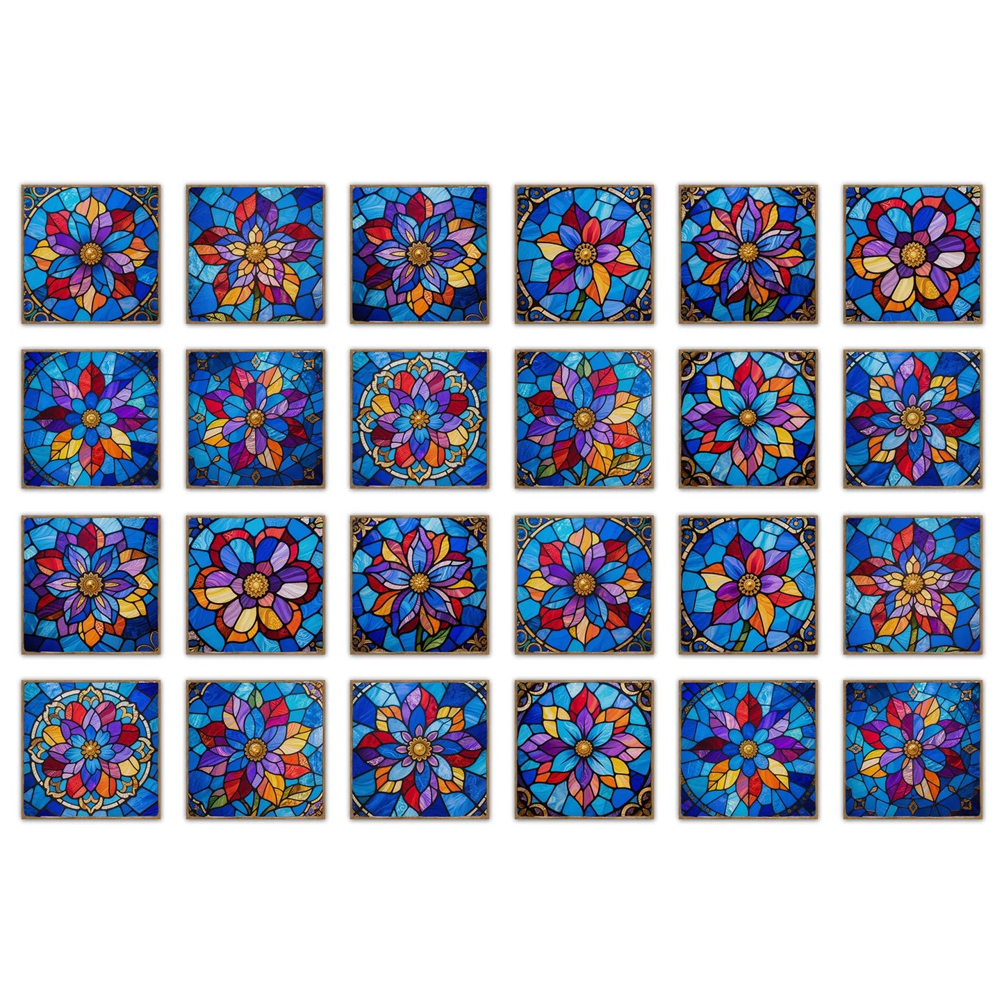 24 pieces European style flower tiles wall stickers Self-adhesive kitchen bathroom decorative ceramic tiles stickers glossy crys Peaceful Pleasures Health and Wellness NHZ41 20X20cm 24PCS