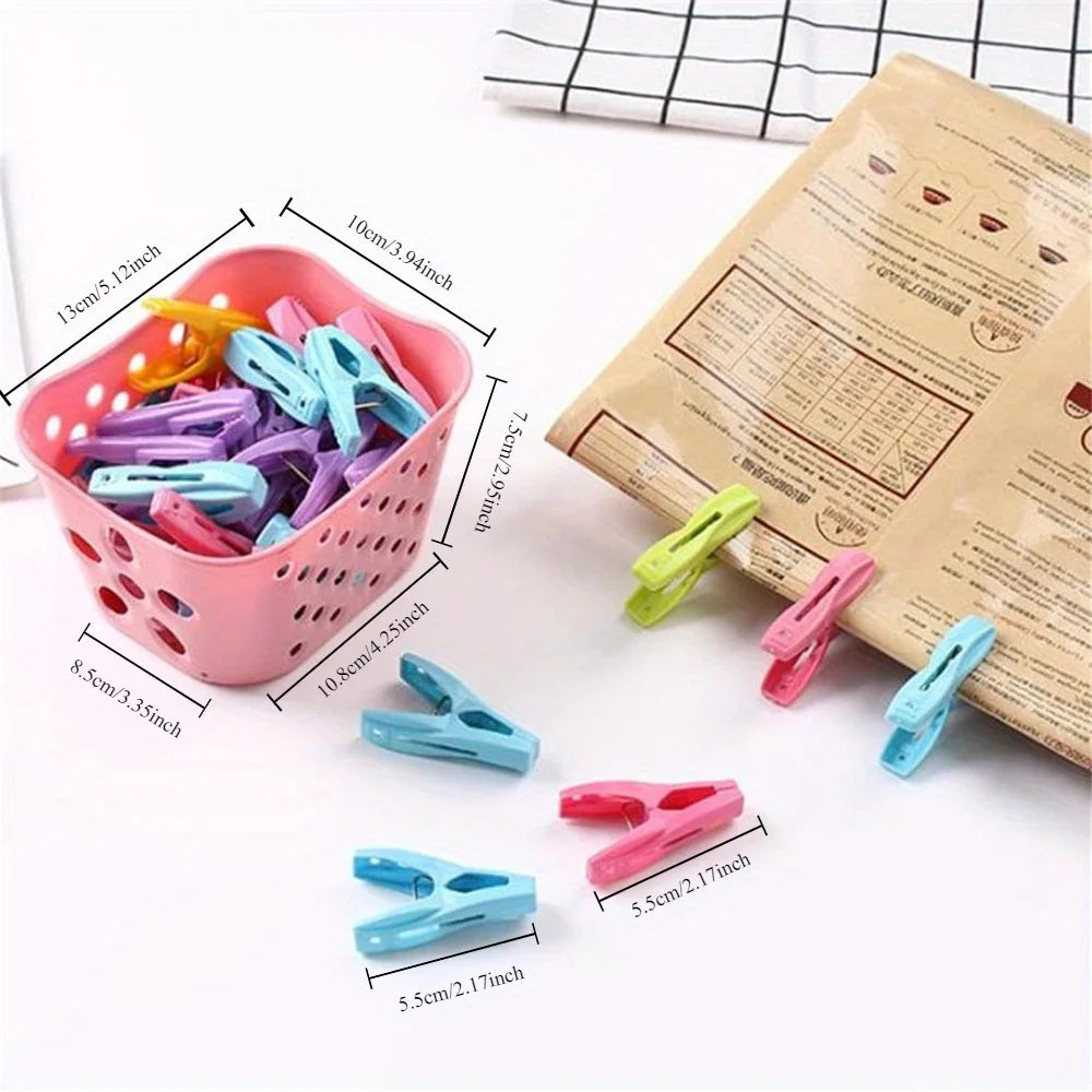 30-Piece Plastic Clothes Pegs Set with Basket | Strong Laundry Clips
