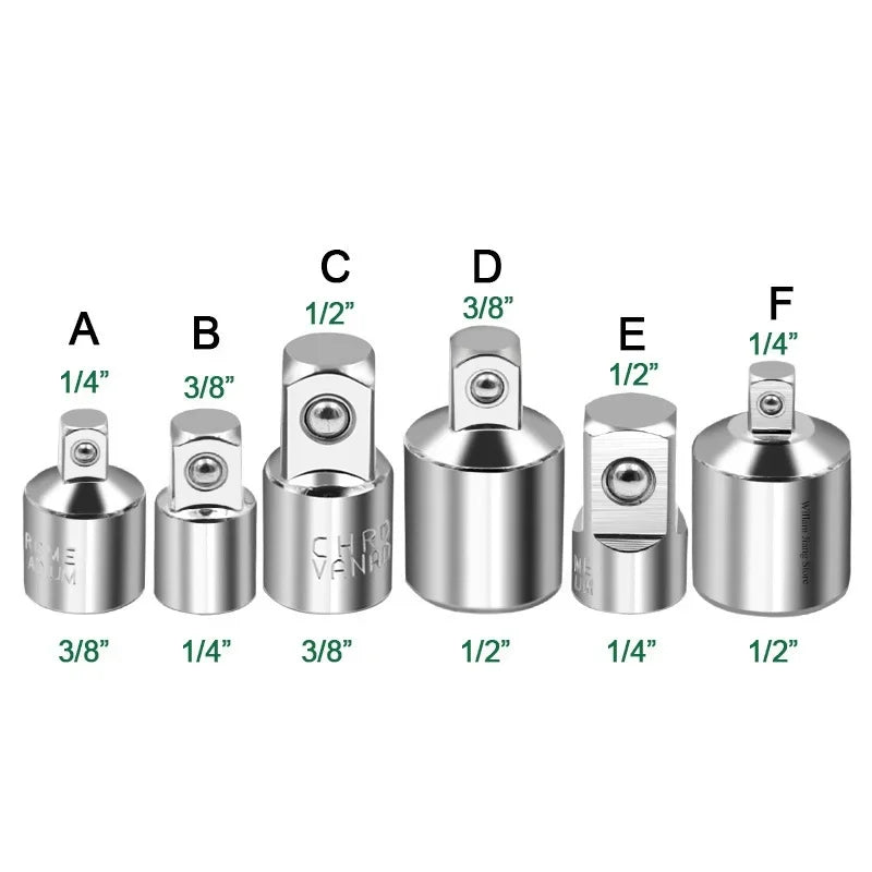 6-Piece Socket Adapter Set – 1/4", 3/8" & 1/2" Drive