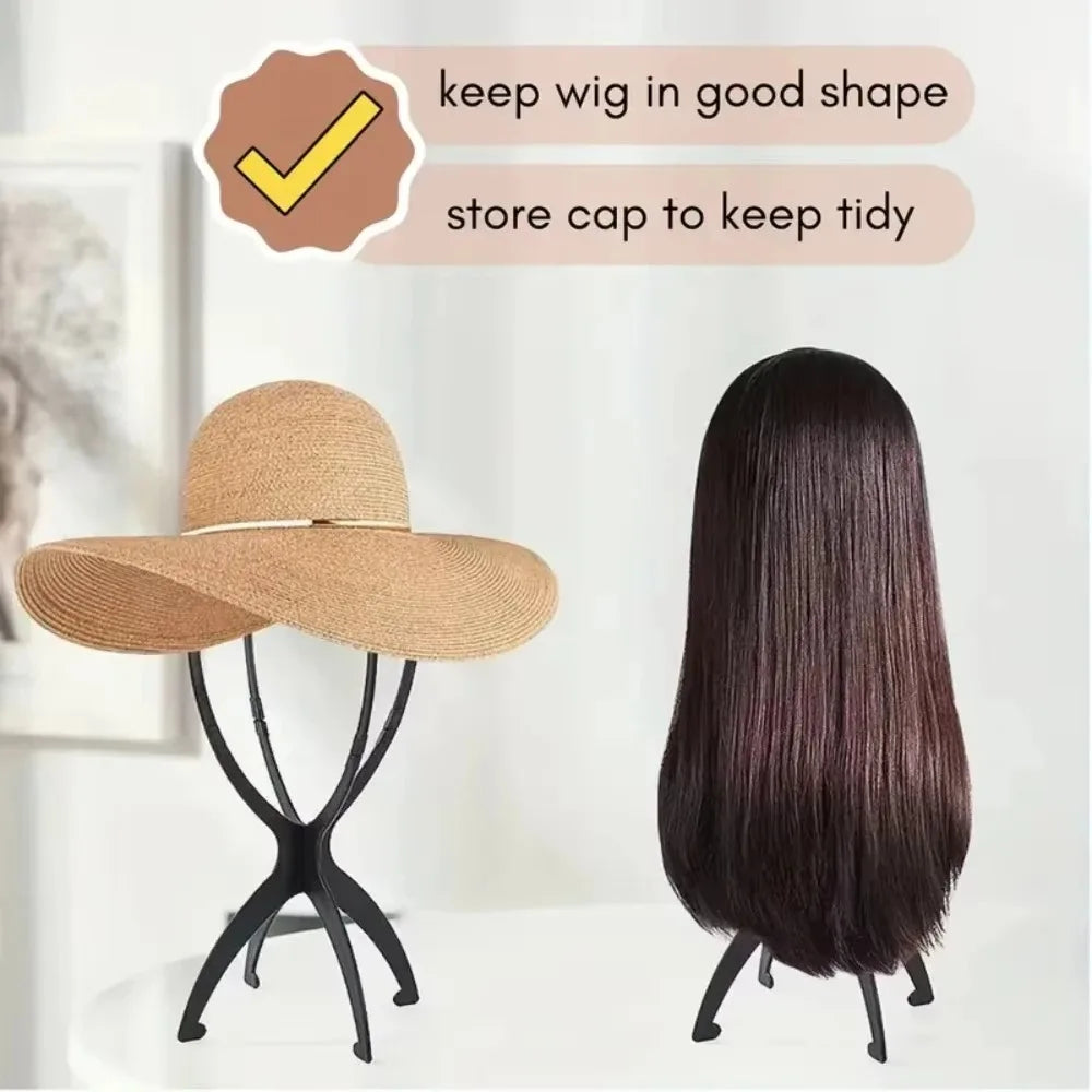 Black Folding Wig Stand – Adjustable Portable Display Holder