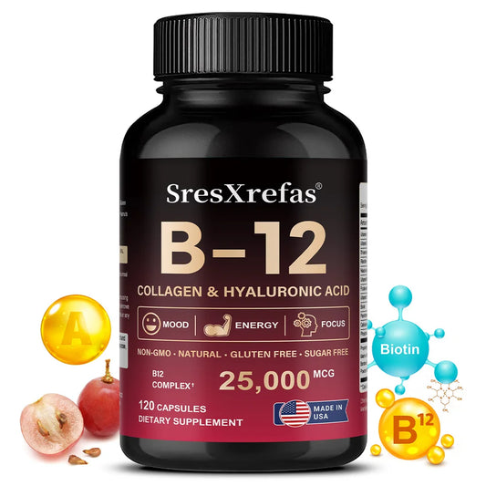 Vitamin B12 with Collagen & Hyaluronic Acid | Energy & Mood Support Vitamin B12 Supplement Peaceful Pleasures Health and Wellness