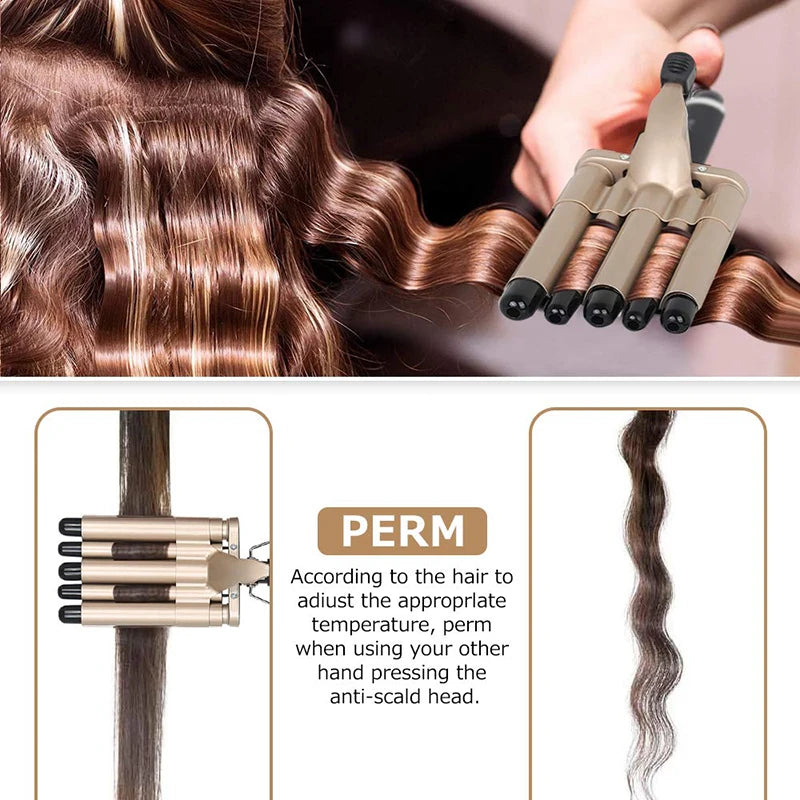 Factory Wholesale Professional Big Wave Salon Best High Quality LCD Triple Barrel Portable Automatic Hair Curler Home Use Peaceful Pleasures Health and Wellness