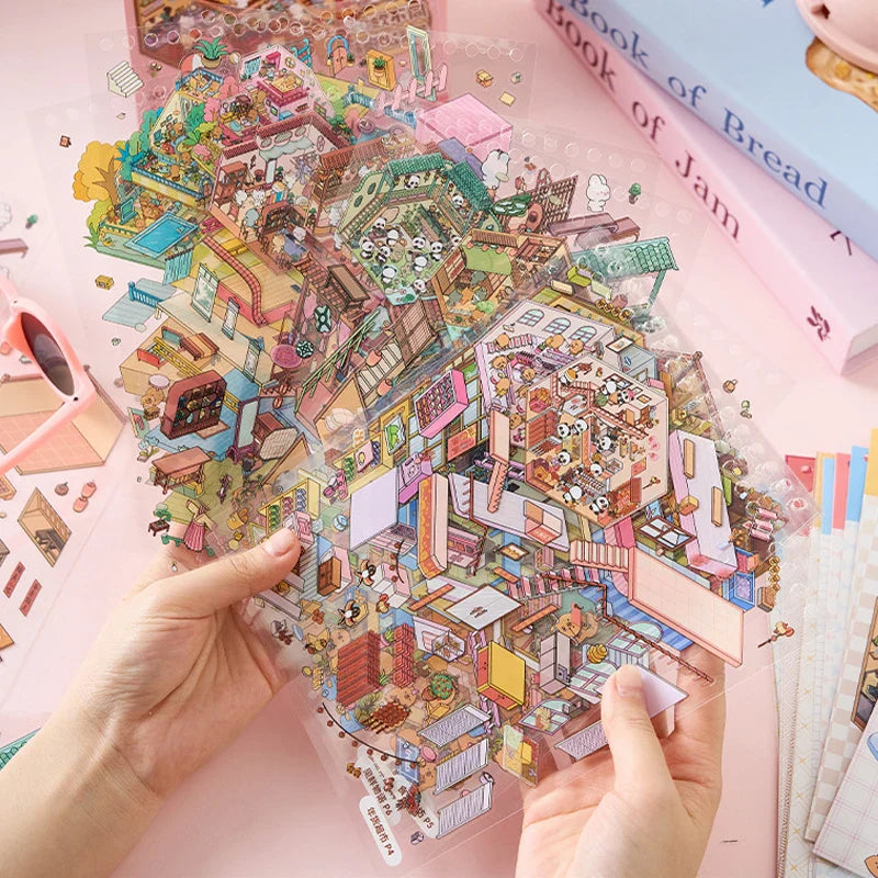 49pcs Sunny Town Miniature Scene Sticker Book for DIY Journals
