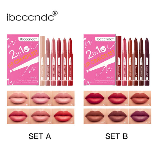 6color/Set Matte Lip Crayon Moisturizing Lip Liner Built-In Sharpener Lipliner Pencil 2 In 1 Lip Liner And Lipstick Pen Peaceful Pleasures Health and Wellness