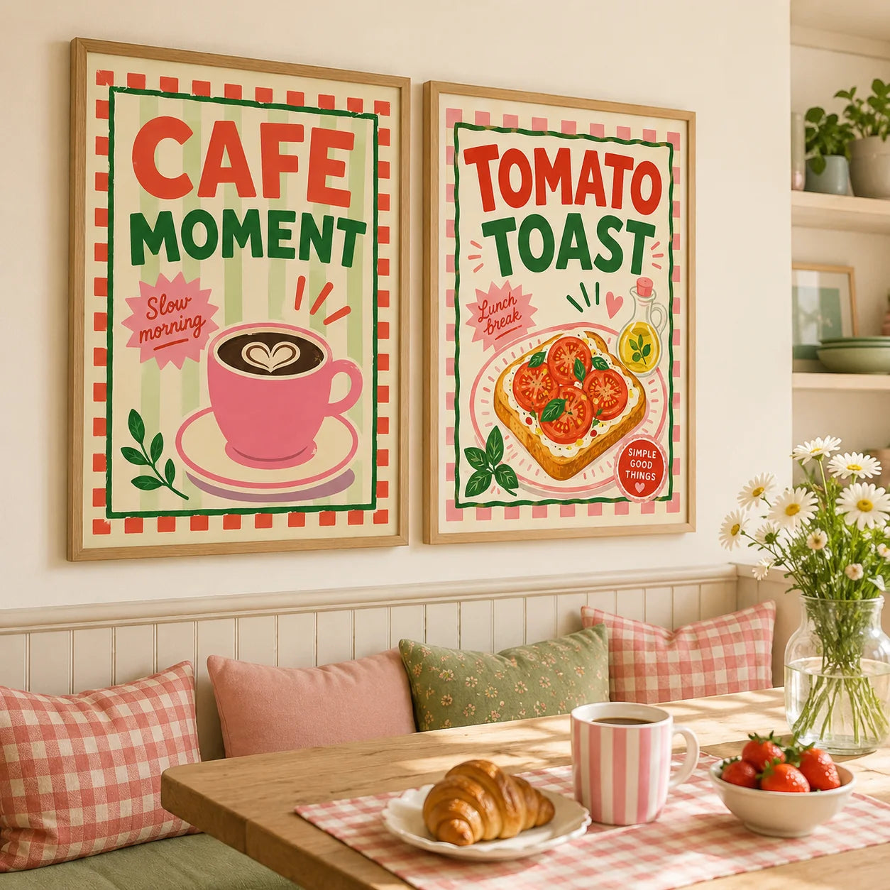 Retro Food Wall Art Kitchen Canvas Painting Colorful Dining Poster Print Restaurant Cafe Wall Decor Peaceful Pleasures Health and Wellness