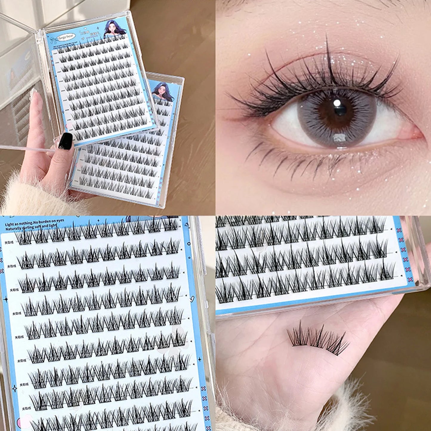 Glue-Free Cluster False Eyelashes C Curl 7-13mm Natural Look