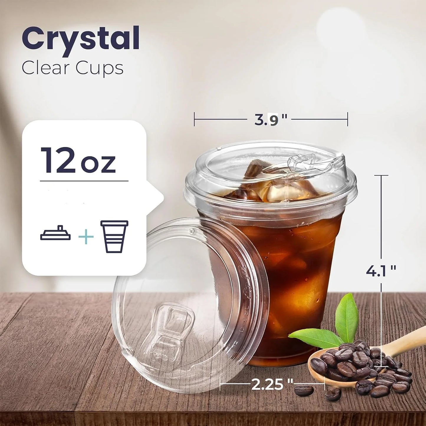 10 Clear Plastic Cup with Strawless lids 20/16OZ Disposable Cups for Iced Coffee or Juice Party Smoothie Milkshake Cold Drinks Peaceful Pleasures Health and Wellness 12OZ 10pcs