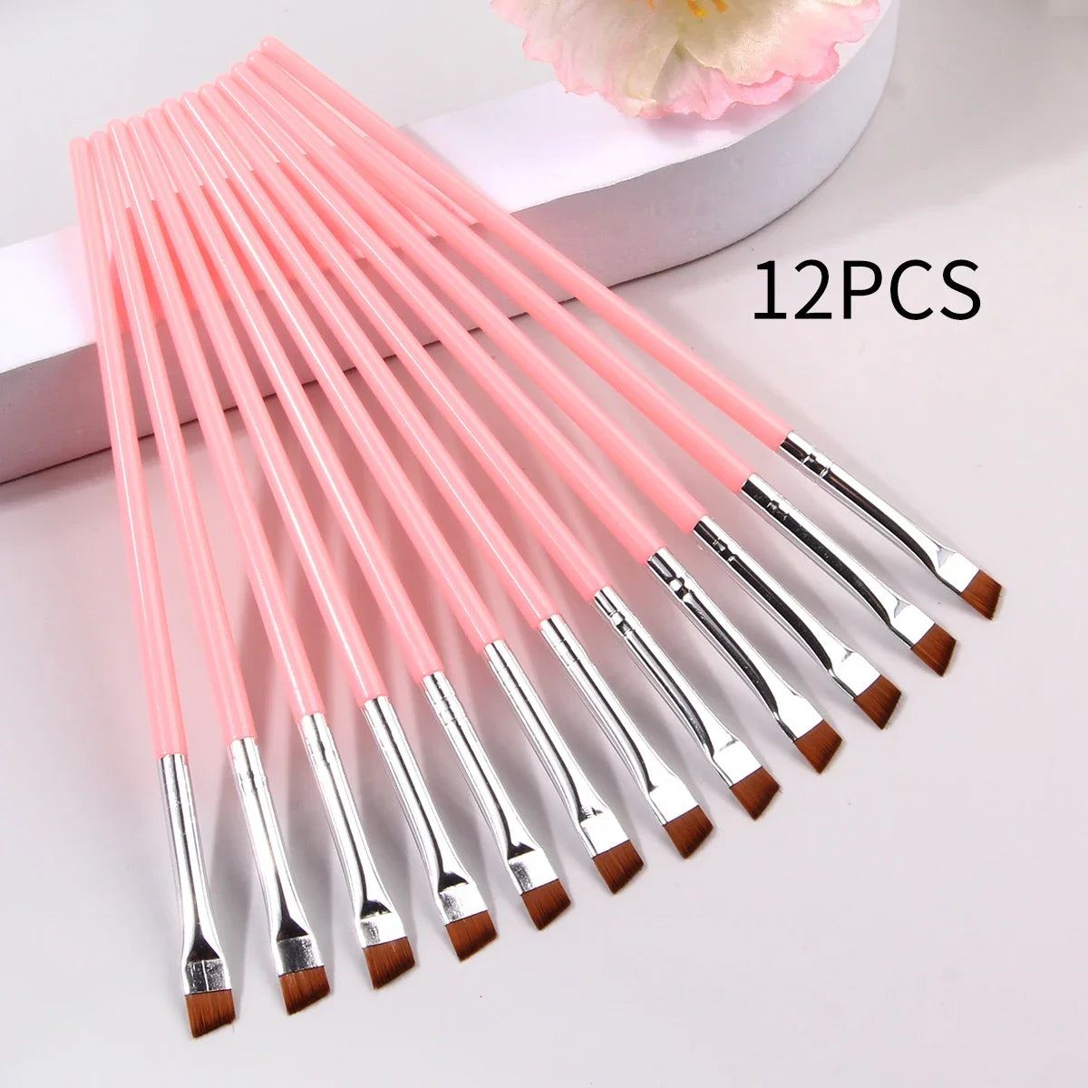 12pcs ultra-fine blade eyeliner brush Super soft makeup brush Portable eyebrow brush Multi functional multi-purpose makeup tool Peaceful Pleasures Health and Wellness C705-pink 12pcs