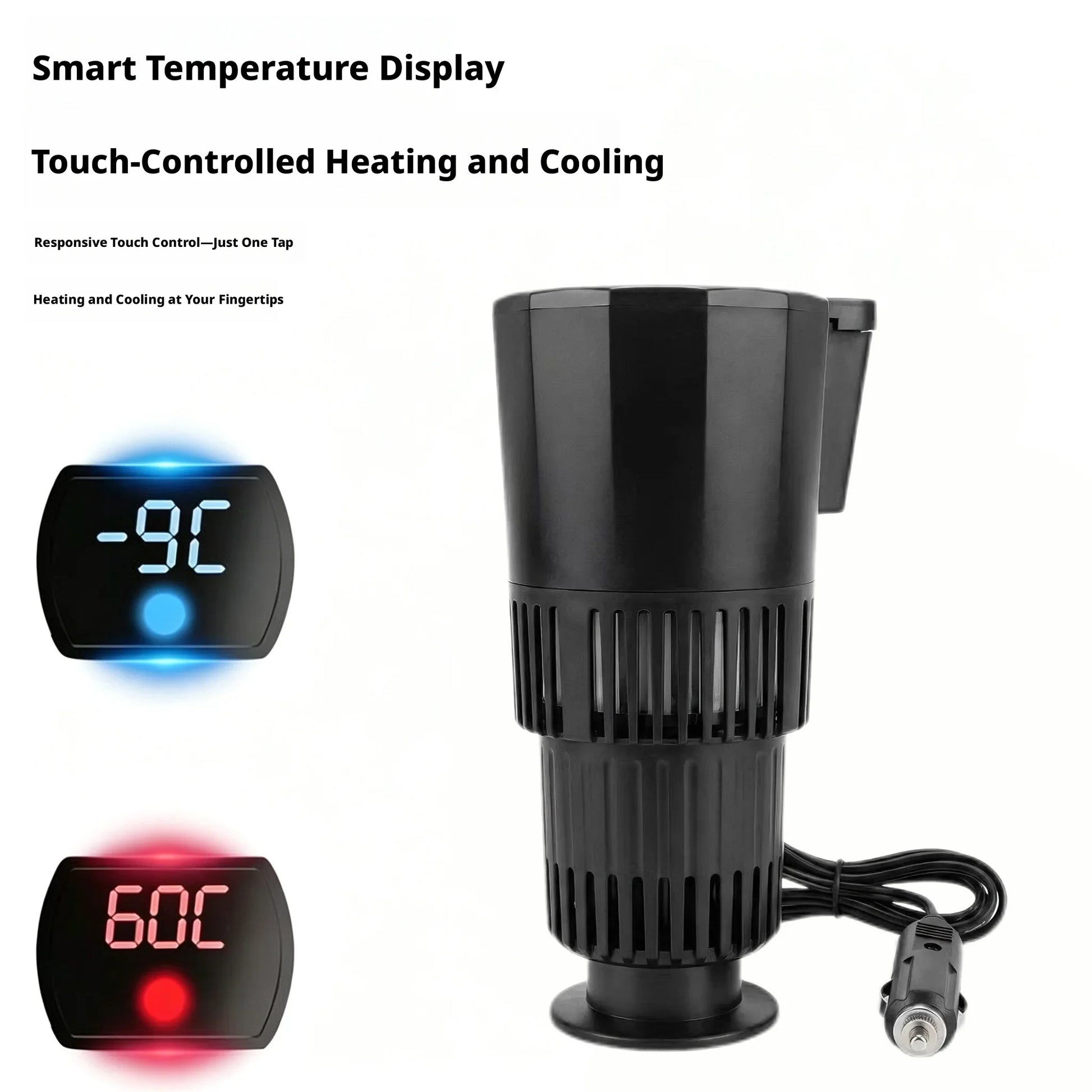 Portable 12V/24V 2-in-1 Car Hot Cold Auto Hot Cold Cup Holder One-Touch Fast Cooling Heating Beverage Cooler for Summer Travel Peaceful Pleasures Health and Wellness
