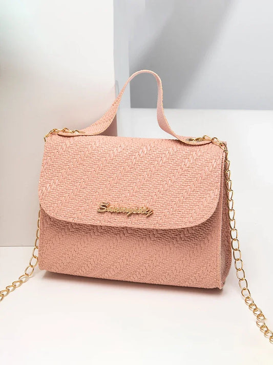 Women's Embossed PU Leather Crossbody Bag | Chain Satchel Crossbody Handbag Peaceful Pleasures Health and Wellness Pink