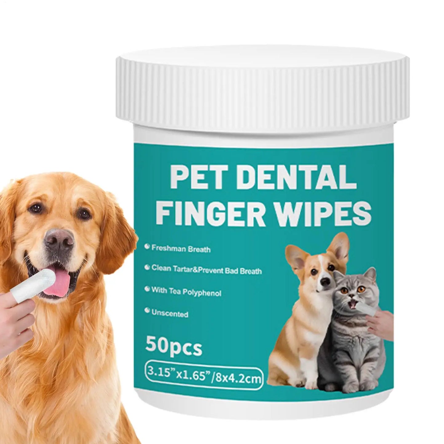 50-Pack Pet Dental Finger Wipes – Bad Breath Remover Dogs Cats