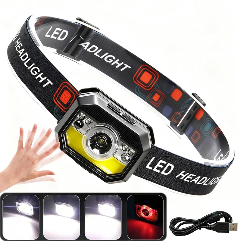 LED Sensor Headlamp USB Rechargeable 300LM – Camping & Fishing