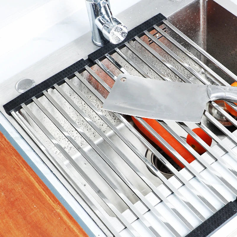Folded Dish Drain Rack for Kitchen SUS304 Steel,Sink drying Rack,Bowl shelf Roll-up Dish Drying Rack Overthe Sink Plate Storage Peaceful Pleasures Health and Wellness