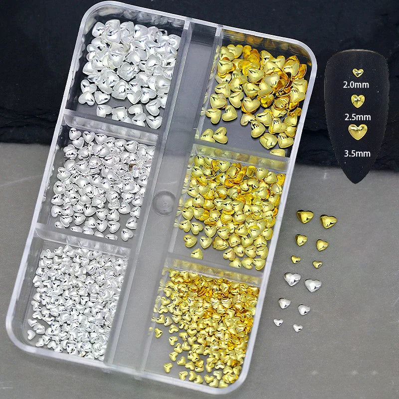 6Grids 3D Metal Heart Nail Art Charms Gold/Silver Starlight Rivets Nails Decorations Y2K Manicure Accessories Nail Parts Jewelry Peaceful Pleasures Health and Wellness