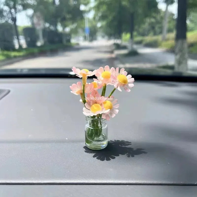 1pcs Cute Mini Daisy Vase Car Interior Decoration Auto Dashboard Ornaments Gadgets for Women Gifts Car Products Home Accessories Peaceful Pleasures Health and Wellness