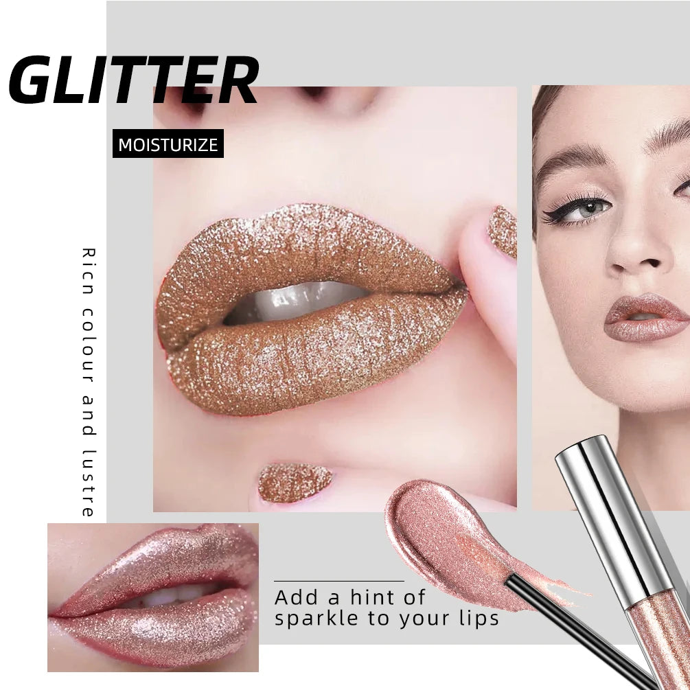 QIBEST shimmer lip gloss beauty girl diamond glitter lip tint waterproof long lasting 6 colors gray flash liquid lipstick makeup Peaceful Pleasures Health and Wellness