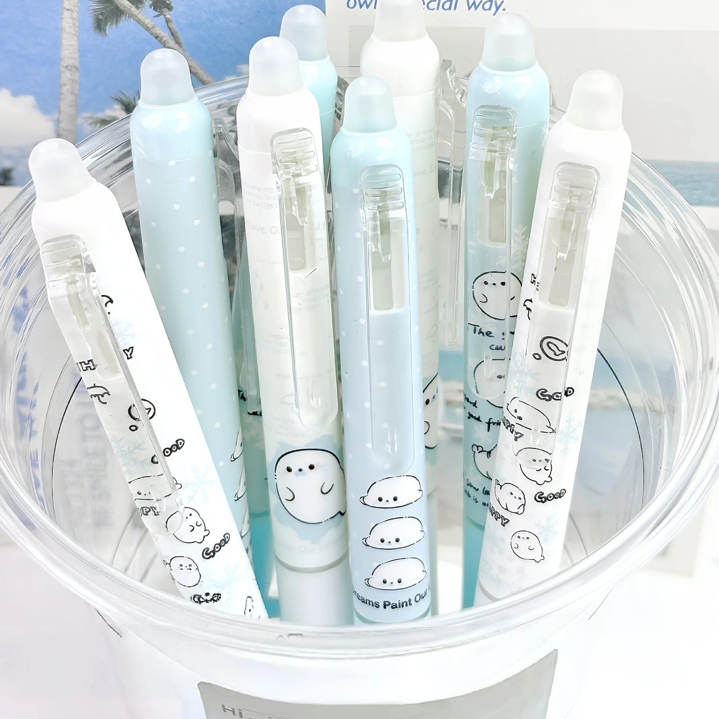 8-Pack of Black Gel Pens with Random Designs, Featuring a Cute Seal Shape, High Aesthetic Appeal, Retractable and Erasable, Suitable for Elementary School Students, Easy-To-Erase Black Gel Pens, Essential for Study and Office Peaceful Pleasures Health and Wellness