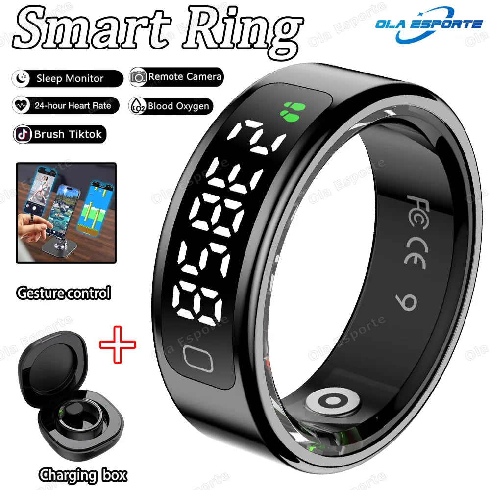 R11 Smart Ring with Display Screen and Touch, Zikr Tasbih Counter, With Charging Box, Health Manager,5ATM Waterproof For Android Peaceful Pleasures Health and Wellness Black 13