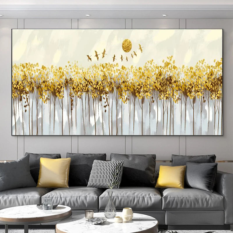 Abstract Leaves Oil Painting Print On Canvas Texture Golden and Silver Trees Wall Art Modern Home Decor Living Room Wall Decor Peaceful Pleasures Health and Wellness black golden-3 20x40cm