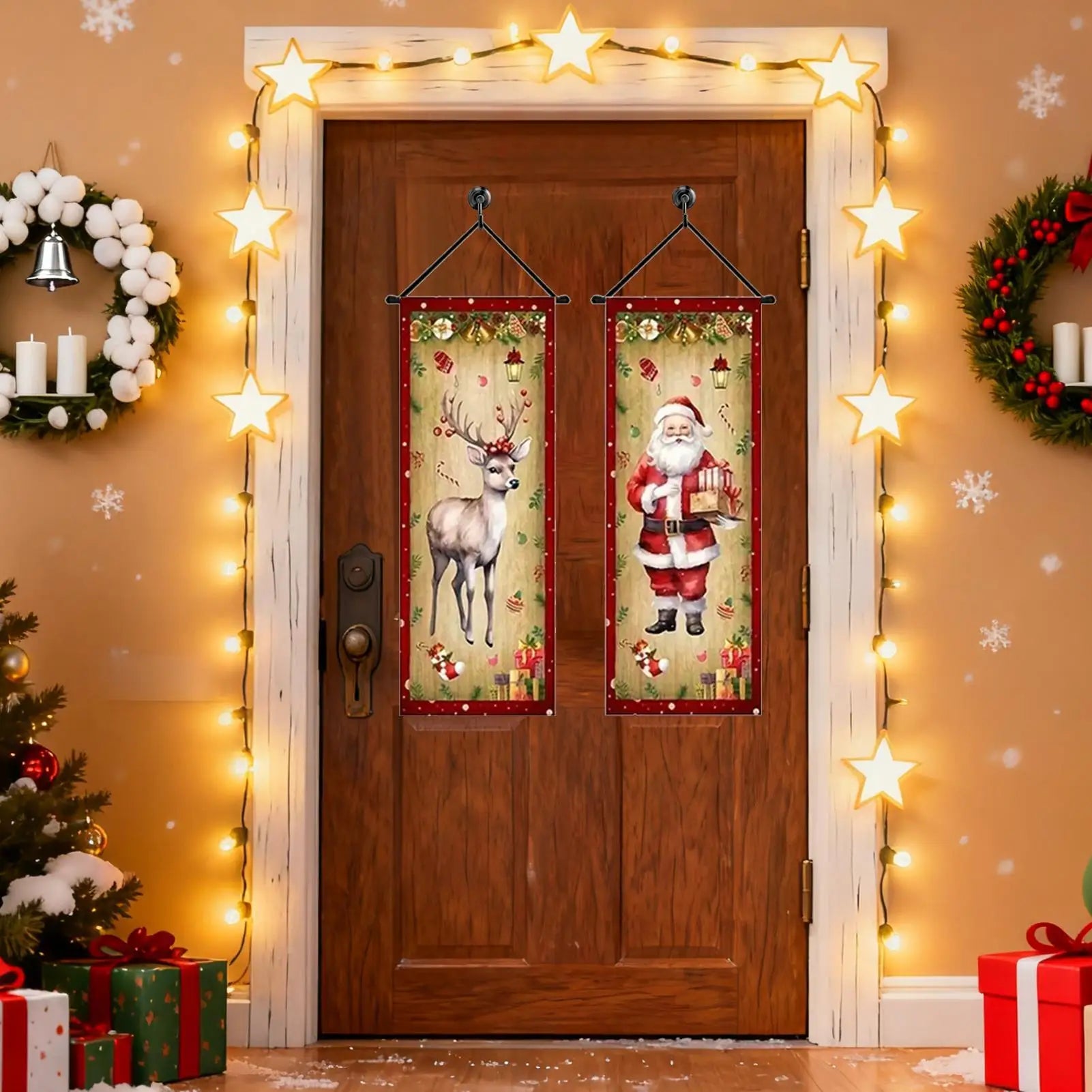 Christmas Banner 4-Piece Set – Santa Snowman Elk Porch Sign Holiday Banner Set Peaceful Pleasures Health and Wellness