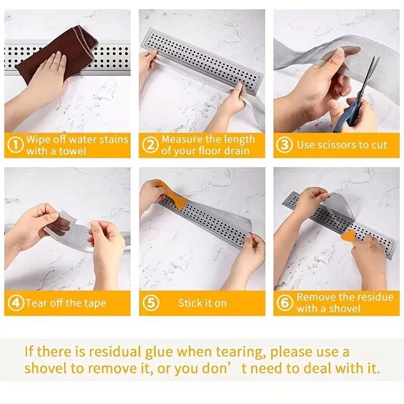 5m Cutable Shower Drain Hair Catcher Self-adhesive Floor Stickers