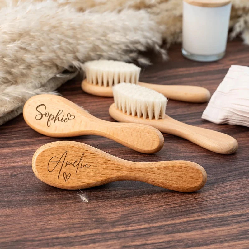 Personalized Engraved Wooden Baby Hairbrush | Keepsake Gift Baby Keepsake Brush Peaceful Pleasures Health and Wellness