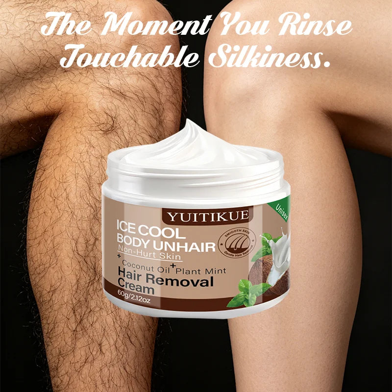 Yuitikue Ice Cool Hair Removal Cream, 60g Gentle Non-Hurt Body Hair Remover with Coconut Oil & Plant Mint, Unisex Peaceful Pleasures Health and Wellness
