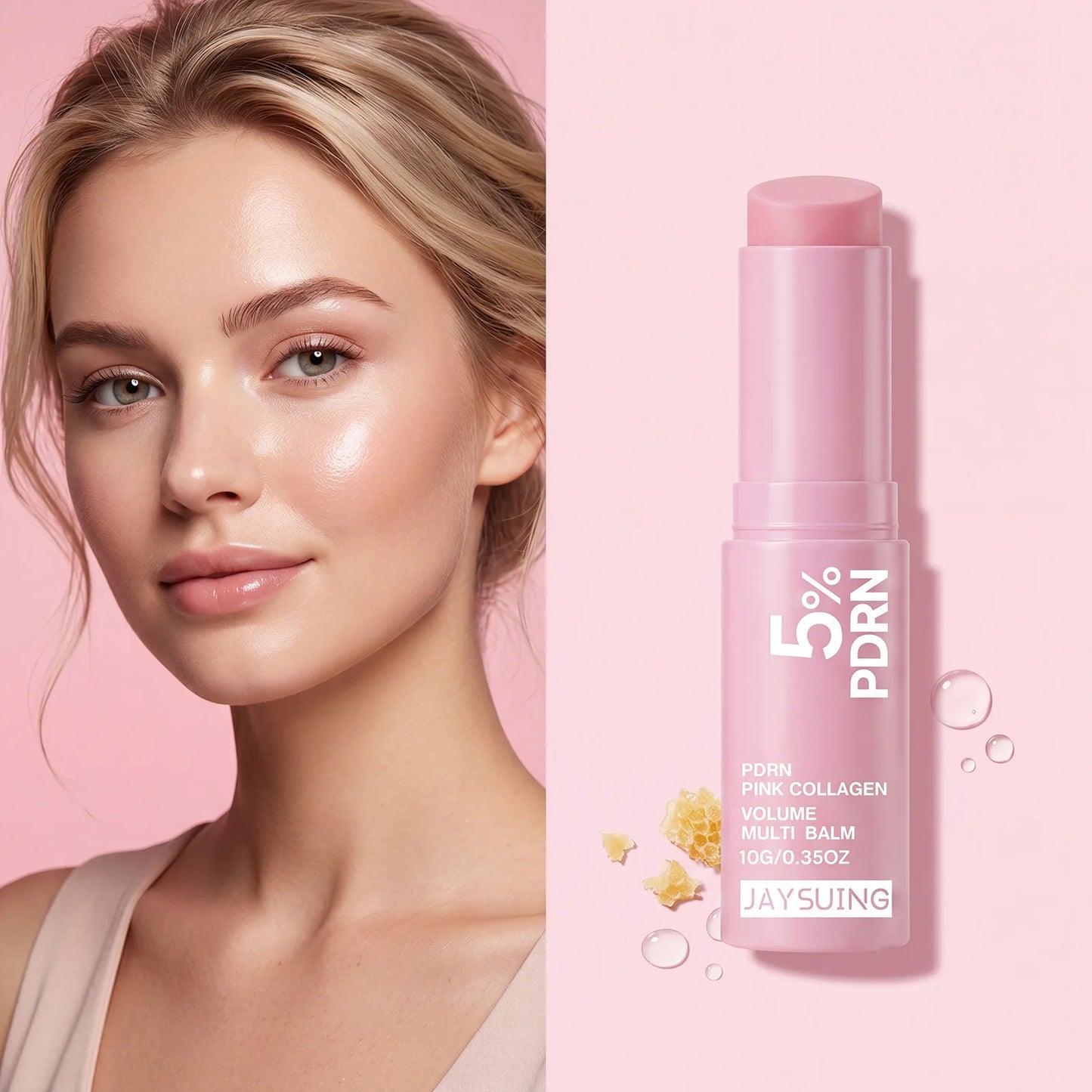 PDRN Pink Collagen Volume Multi Balm Stick For Face Lip Eyes Neck Moisturizing Makeup Base Nourish Create Healthy-Looking Skin Peaceful Pleasures Health and Wellness Multi Balm Stick x 5PCS