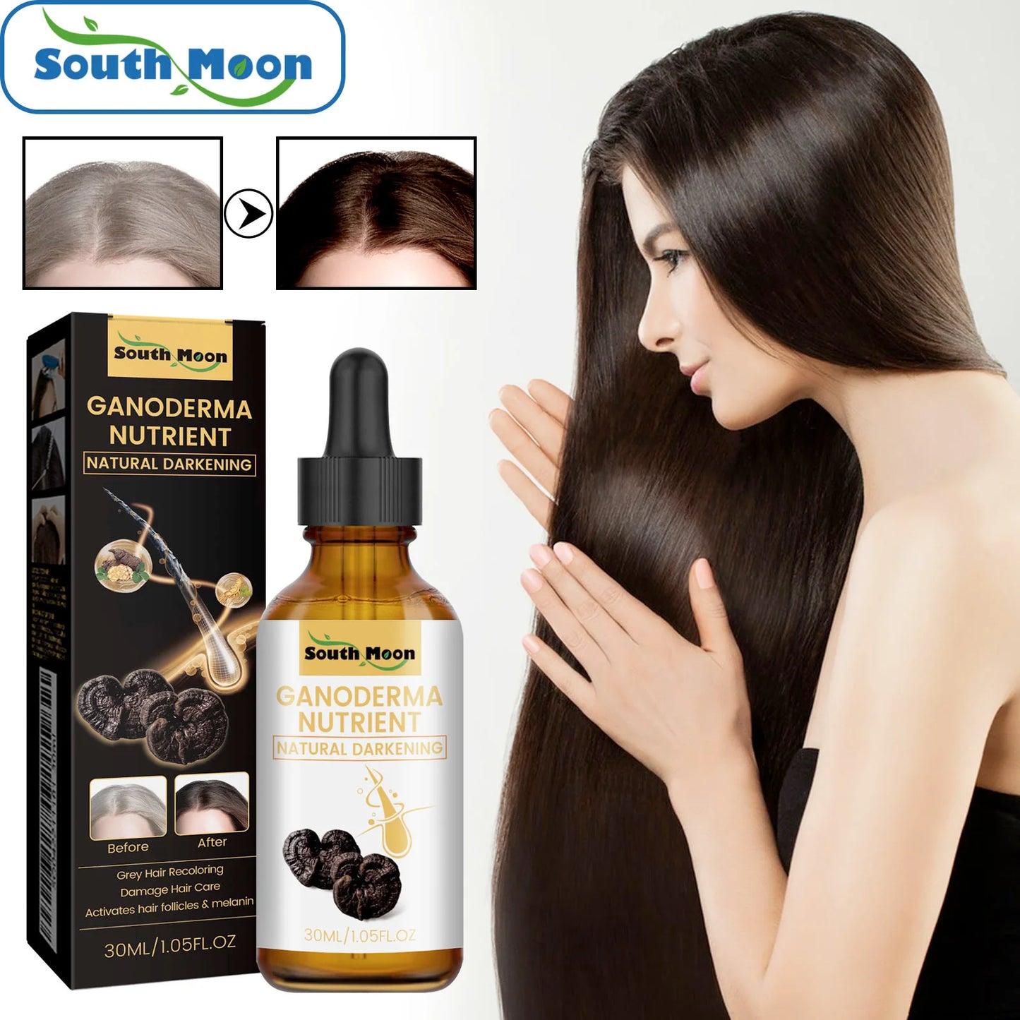1/2/4pcs Black Ganoderma Lucidum Hair Liquid Repairing From White To Black Strengthen Hair Root Nourish Hair Oil Hair Care Serum Peaceful Pleasures Health and Wellness
