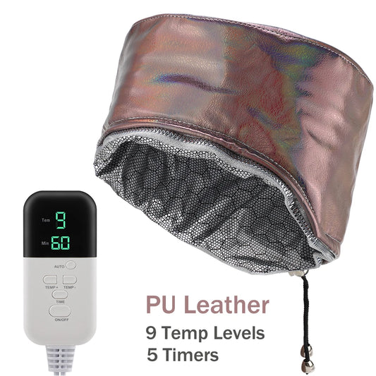 Hair Steamer Cap for Deep Conditioning, PU Leather Electric Heating Hat with 9 Temp Levels 5 Timers, Waterproof Spa Treatment Peaceful Pleasures Health and Wellness