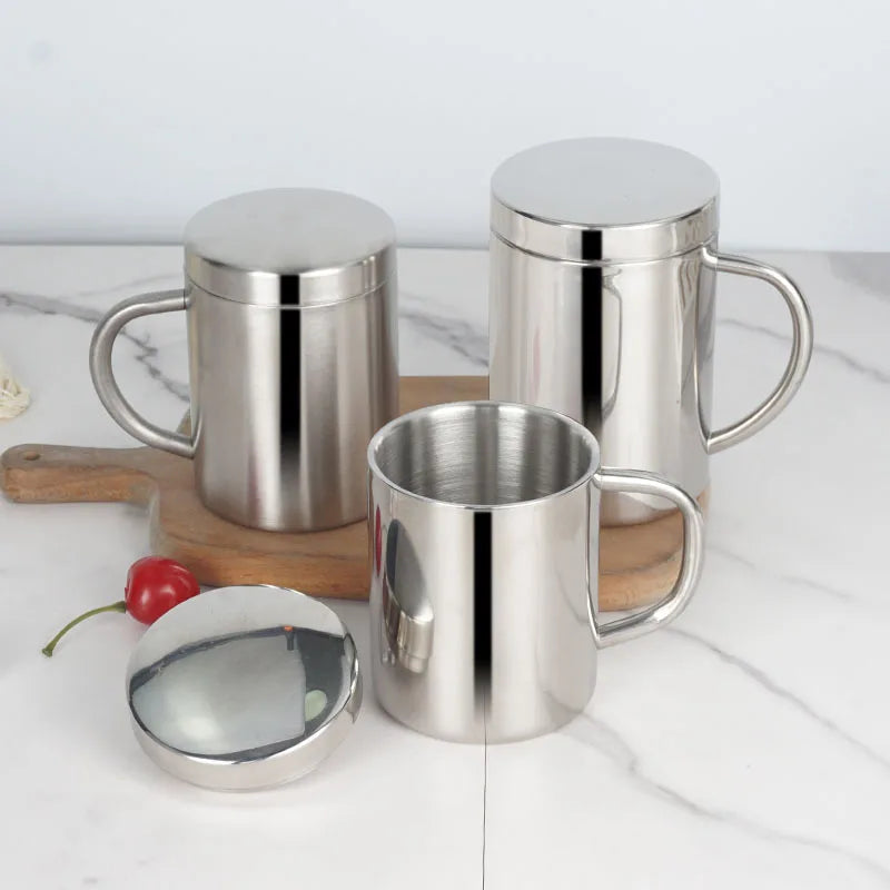 Double Wall Stainless Steel Coffee Mug with Lid – Travel Tumbler (S/M/L)