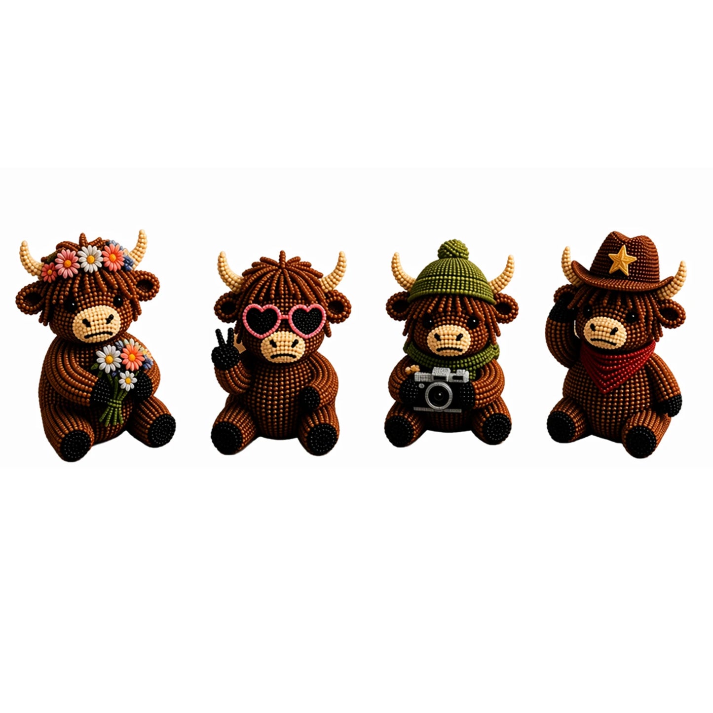 3D DIY Beaded Animal DIY Kit 4PCS Cute Highland Cow Beading Craft Set Animal Beading Kit Gift for Beginners & Craft Enthusiasts Peaceful Pleasures Health and Wellness