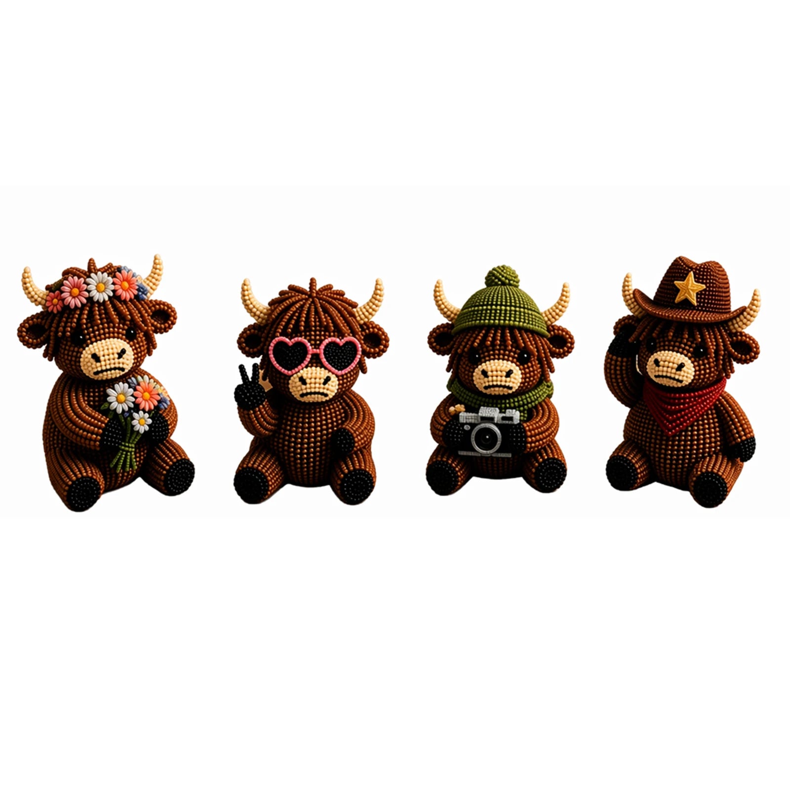 3D DIY Beaded Animal DIY Kit 4PCS Cute Highland Cow Beading Craft Set Animal Beading Kit Gift for Beginners & Craft Enthusiasts Peaceful Pleasures Health and Wellness