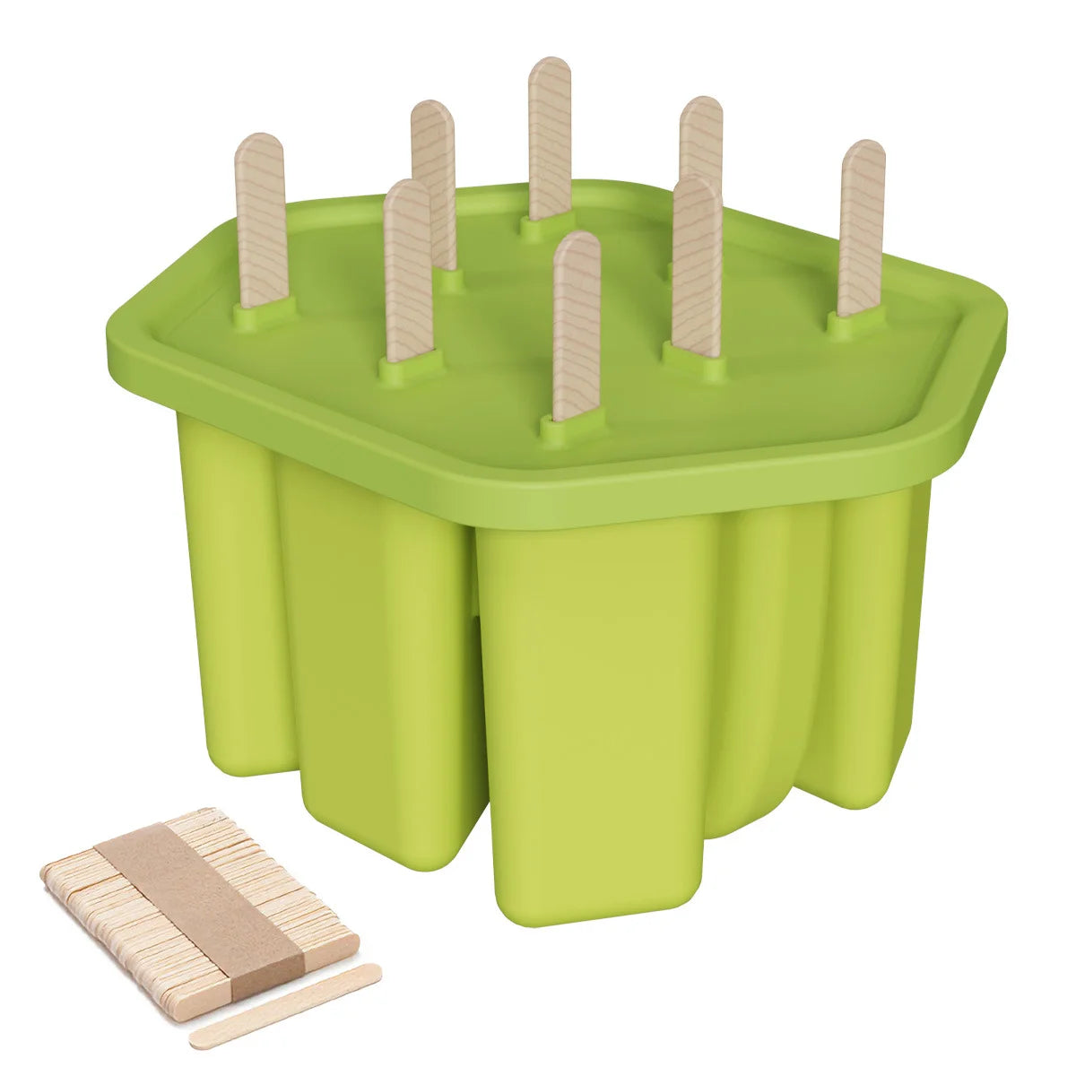 8 Holes Popsicle Molds Silicone Ice Pop Mold Popsicle Mold Reusable Easy Release Ice Pop Make Ice Mold Peaceful Pleasures Health and Wellness green