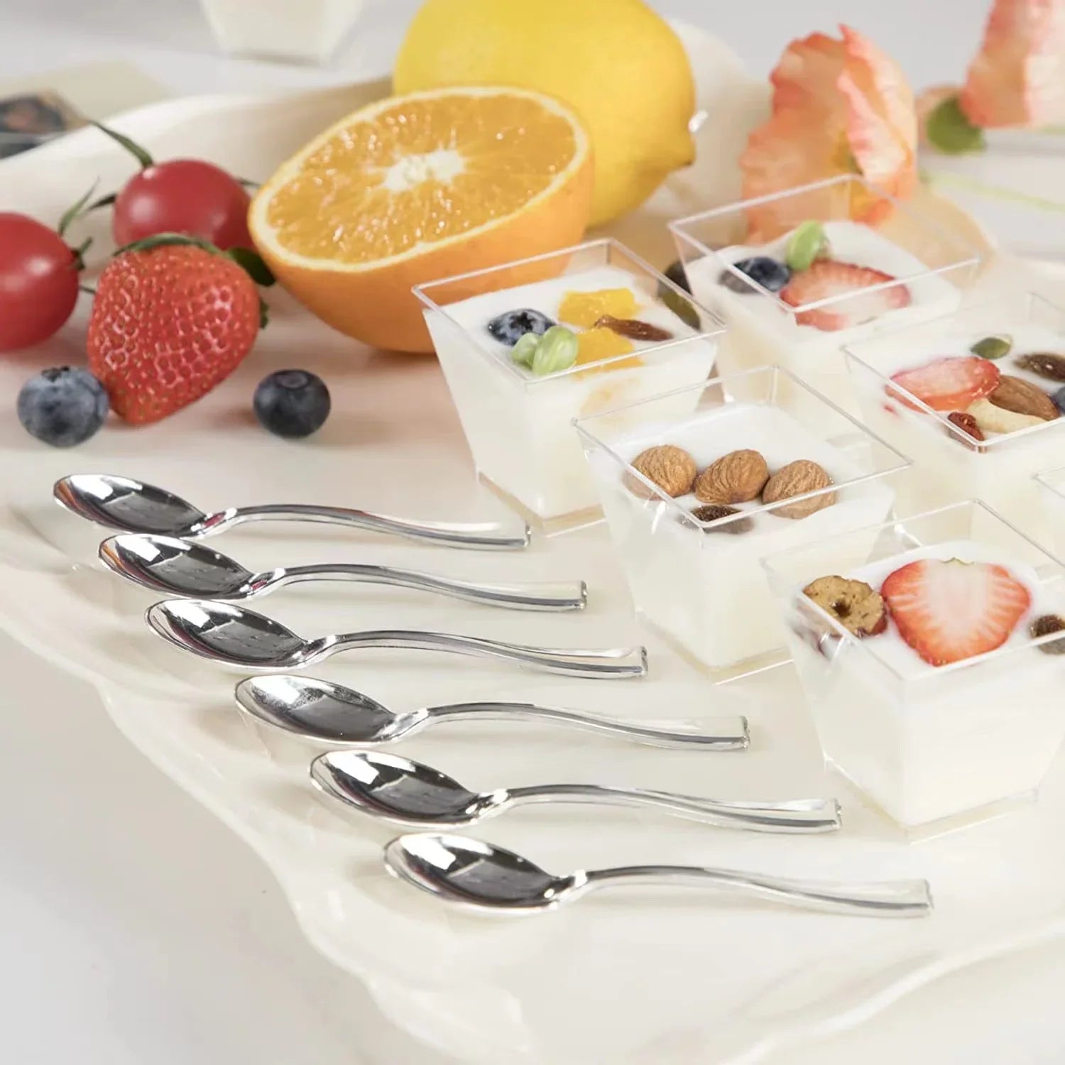 50pc Disposable Plastic Mousse Cup Ladder Shaped Cup Pudding Cup Mini Square Clear Plastic Dessert Cups Yogurt Mousse Baking Peaceful Pleasures Health and Wellness