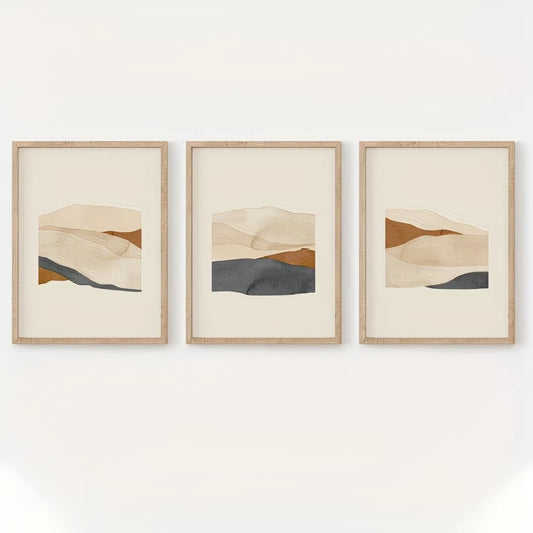3-Piece Vintage Desert Earth Tone Abstract Canvas Wall Art Set Canvas Wall Art Set Peaceful Pleasures Health and Wellness G4648-3pcs 21x30cm Metal Framed