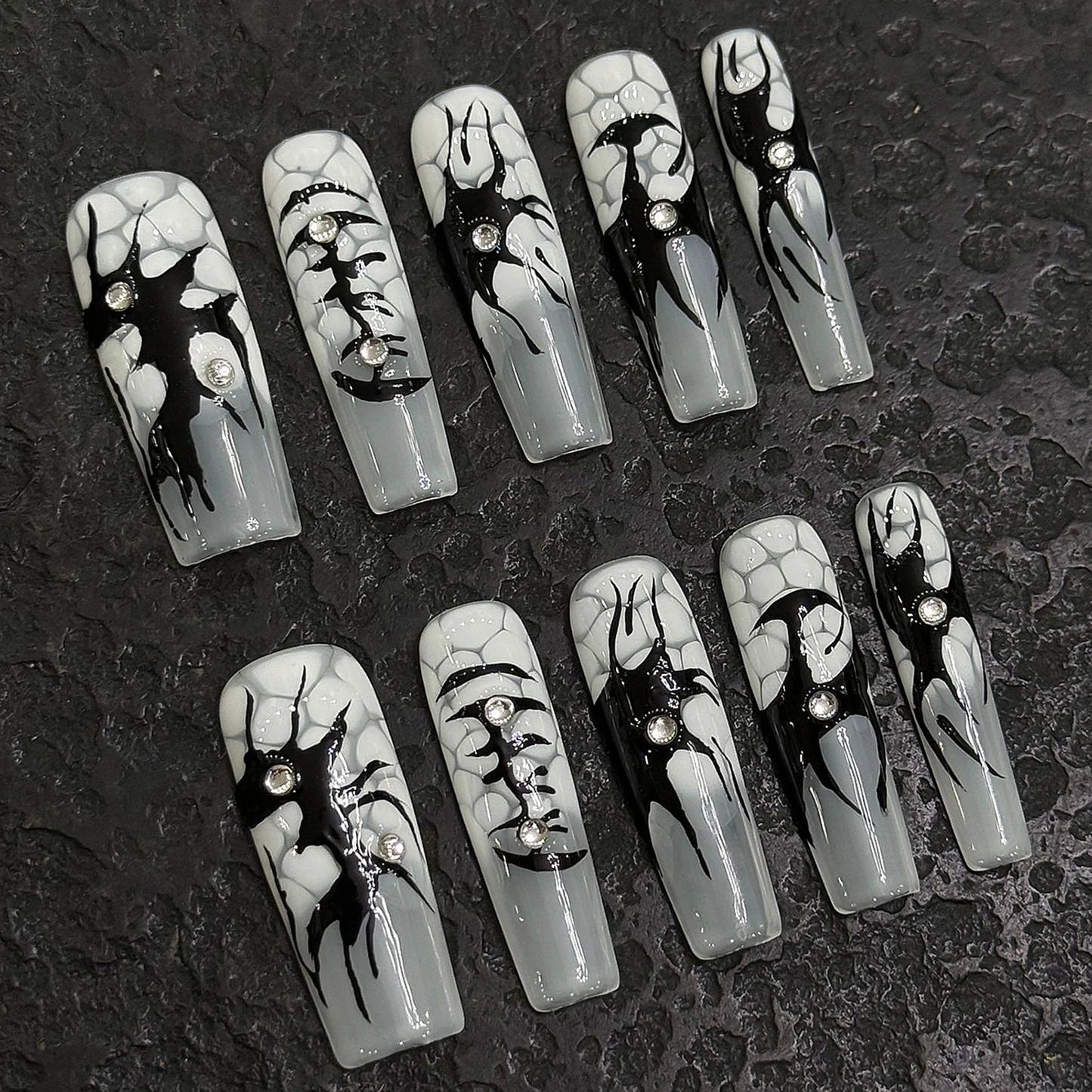 Black Coffin Press-On Nails | Long Ballet Fake Nails Set