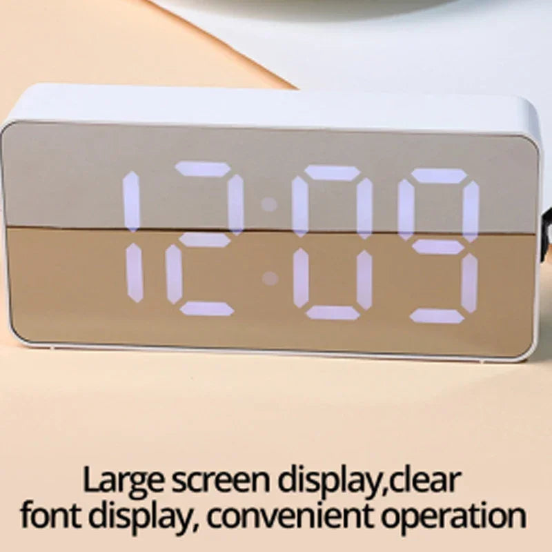 1Pc White LED Mirror Table Clock Snooze Display Time Night Light Desktop USB Alarm Clock Home Decor Peaceful Pleasures Health and Wellness