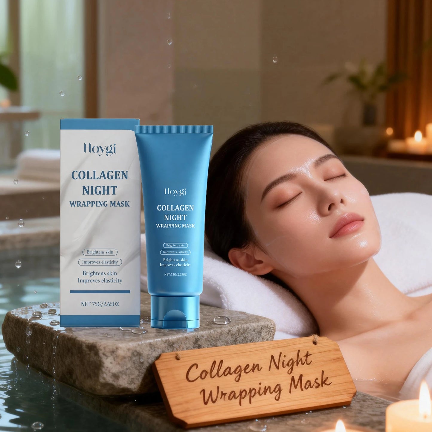 Collagen Night Wrapping Mask Brightening Skin Improve Elasticity Deep Hydrating Collagen Overnight Wrapping Peel off Facial Mask Peaceful Pleasures Health and Wellness