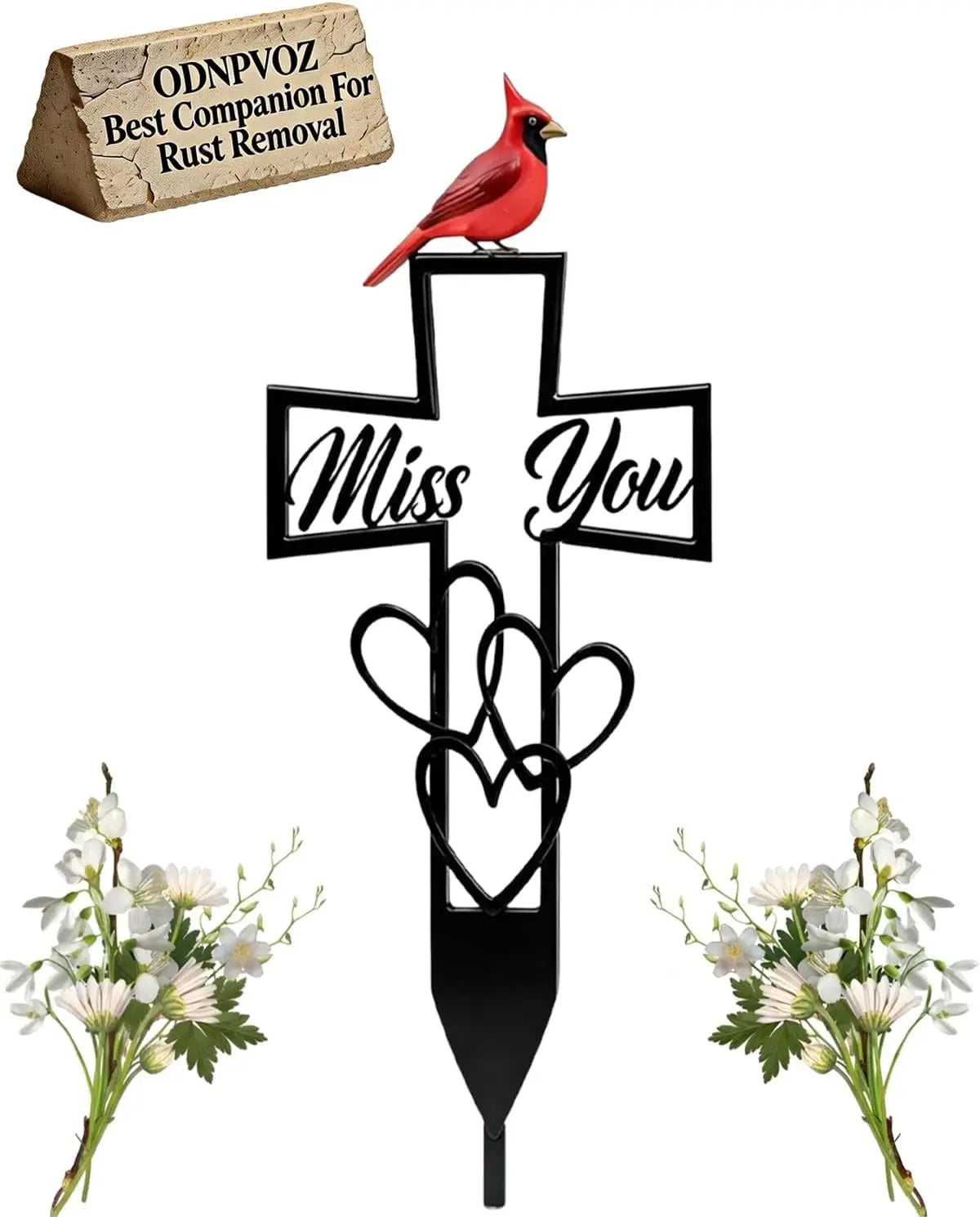 Metal Memorial Garden Stake | Cross Heart Grave Marker 16x8 In