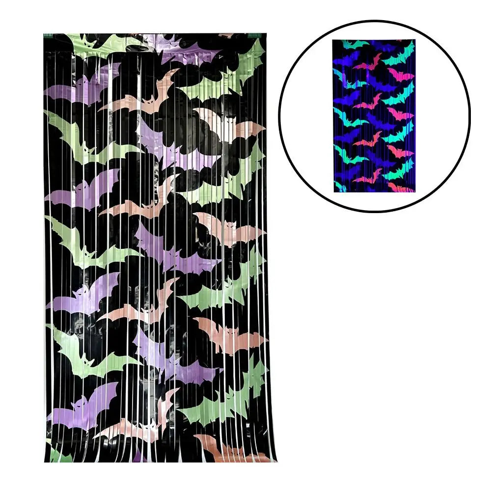 Halloween Bat Tinsel Curtain – Fluorescent Backdrop 1x2M