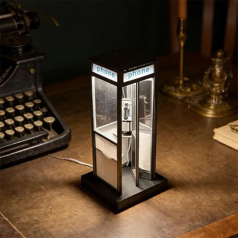 Retro Telephone Booth Desk Lamp | Warm LED Night Light Decor