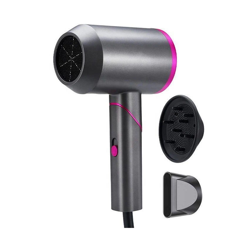 Foldable High Quality Powerful Portable Hair Dryer with Removable Back Cover Negative Ion Hair Care Machine with 3 Wind Speed Peaceful Pleasures Health and Wellness GRAY 100V-240V EU Plug