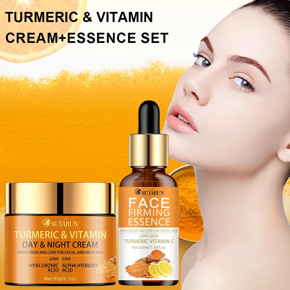 SUYARUN Vitamin C Brightening Cream + Turmeric Firming Serum Duo, Anti-Aging Skincare Set for Youthful Glow & Radiance. Peaceful Pleasures Health and Wellness