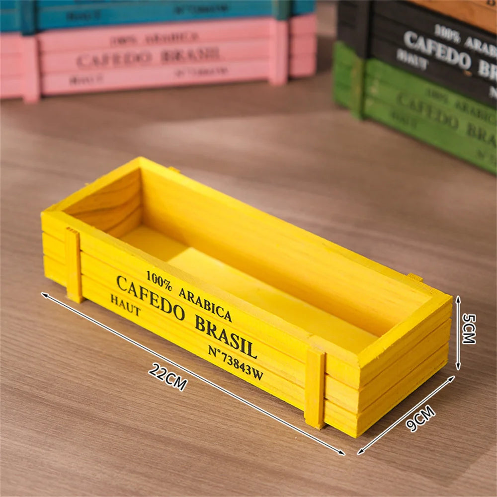 Retro Wooden Storage Box | Succulent Planter & Desk Organizer