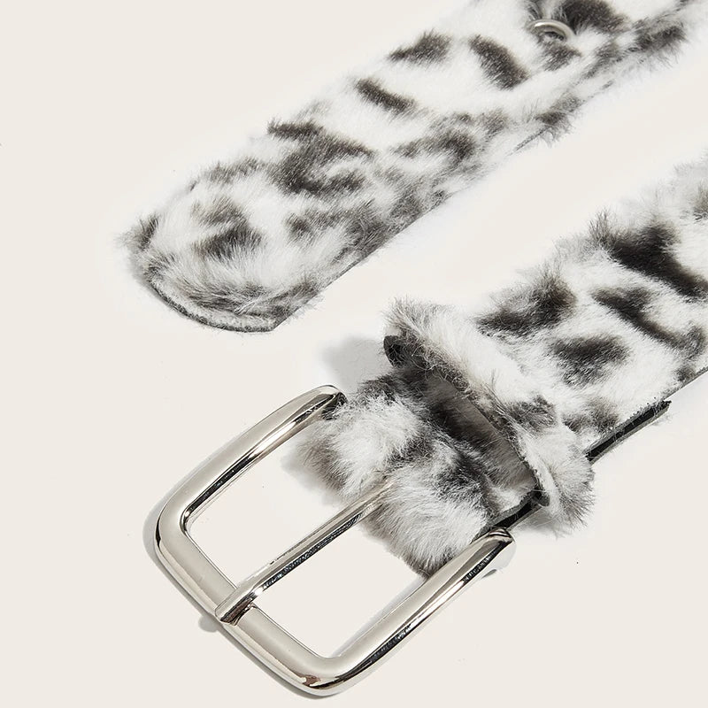 Pink Leopard Print Plush Belt Personality Fashionable and Versatile Wide-width Light Luxury and Comfortable Furry Belt for Girls Peaceful Pleasures Health and Wellness